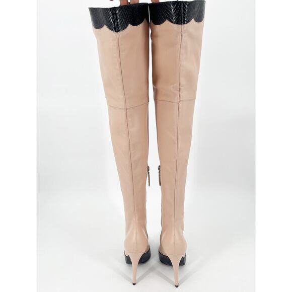Gucci Harriet Light Rose Black Leather Lace Up Over The Knee Heeled Boots EU 38 - Picture 9 of 15